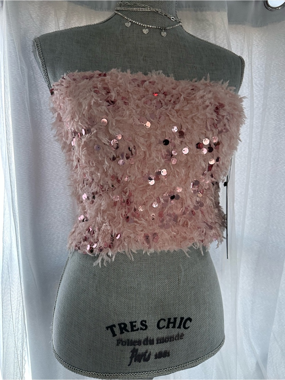 Lulu's Blush Pink Sequin Feather Mini Bag